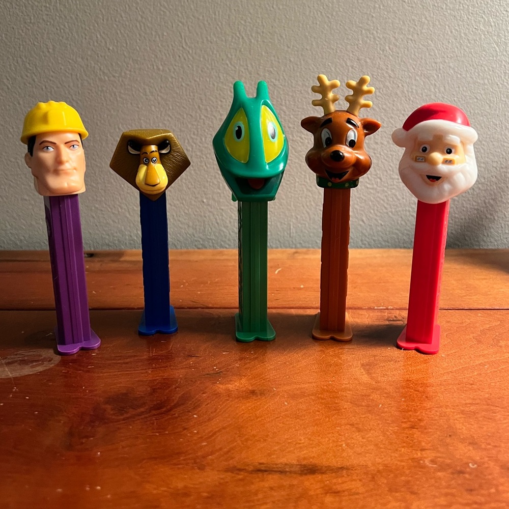 Vintage PEZ dispenser lot of 5 Santa, Reindeer, Grasshopper, Workman, Alex Lion
